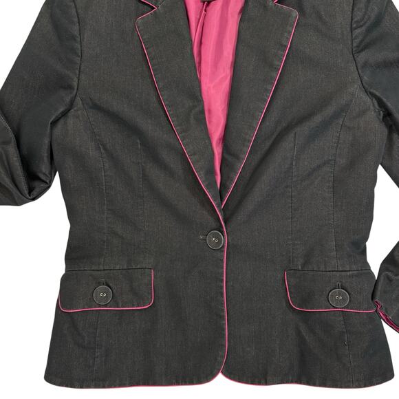 Vtg Apostrophe Blazer Skirt Suit Women Sz 8 Dark Blue Hot Pink Office 90s Work - Picture 13 of 16